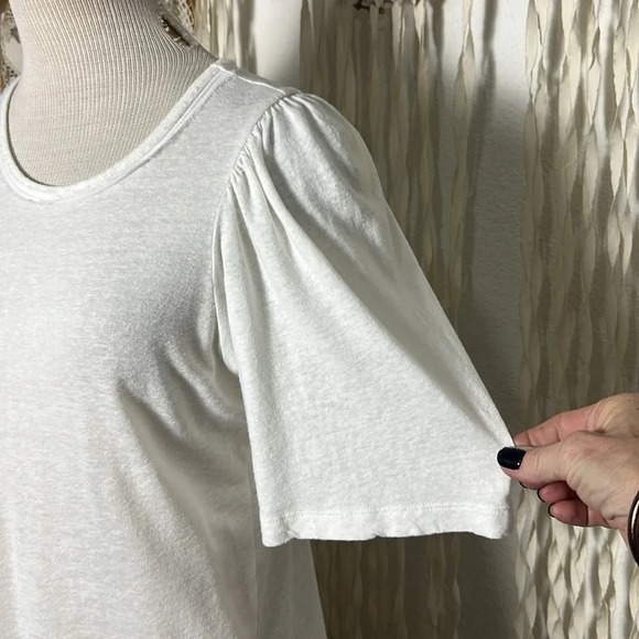 Brochu Walker Off White Puff Sleeve Linen Blend Tee Shirt Size Small - Picture 2 of 10